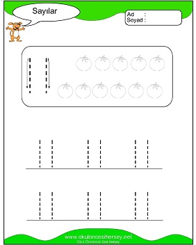 okul öncesi 1 sayısı çizgi çalışması